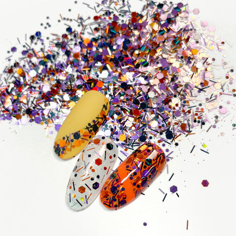 Spooky Halloween Glitter Mix / Confetti Hex Bar Black Holo Purple Orange Nail Art