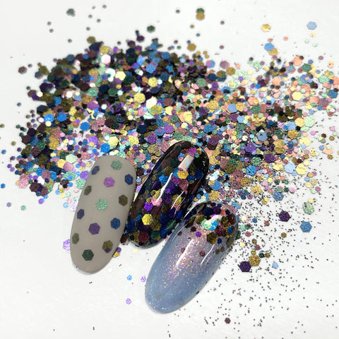 Spooky Halloween Glitter Mix / Mystic Dark Muted Hex Blue Burgundy Purple Green Nail Art
