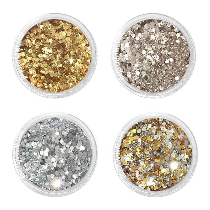 Gatsby Metallic Glitter Mix Set / Fine Gatsby Metallic Glitter Mix Set / 4 Jars Daily Charme Nail Art Decorations