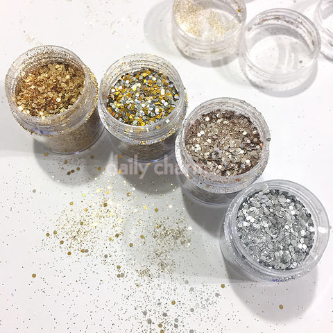 Gatsby Metallic Glitter Mix Set / 4 Jars Daily Charme Nail Art Decorations