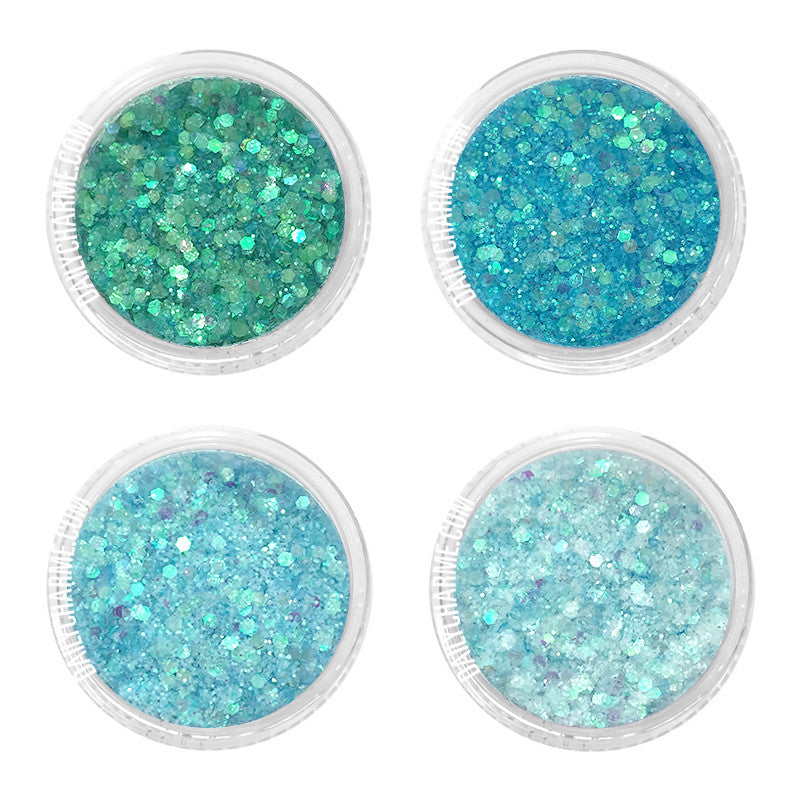 Ice Queen Iridescent Glitter Mix Set / Fine Ice Queen Iridescent Glitter Mix Set / 4 Jars Transparent Blue Icy Green Art Glitters