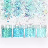 Ice Queen Iridescent Glitter Mix Set / 4 Jars Transparent Blue Icy Green Art Glitters