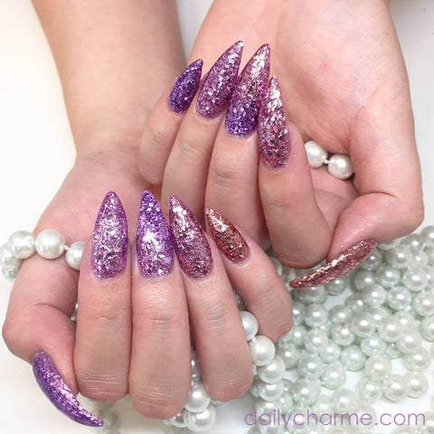 Nail Art Rapunzel Metallic Glitter Mix Pink Rose Gold Nails