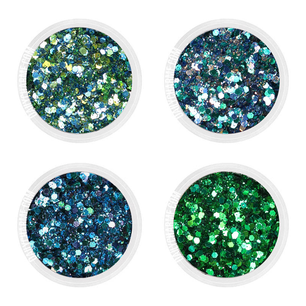 Wicked Metallic Glitter Mix Set / Fine Wicked Metallic Glitter Mix Set / Fine Green Turquoise Blue Nail Art