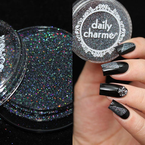 Holographic Glitter Dust / Deathly Holo Black Rainbow Nails