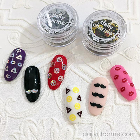 Colorful Emoji Glitter Mustache Nail Art Solvent Resistant Fun DIY Nails