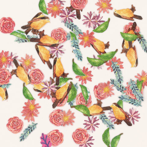 Delicate Soft Paper Glitter / Goldfinch Blossoms Bird Flower Nail Art Decorations