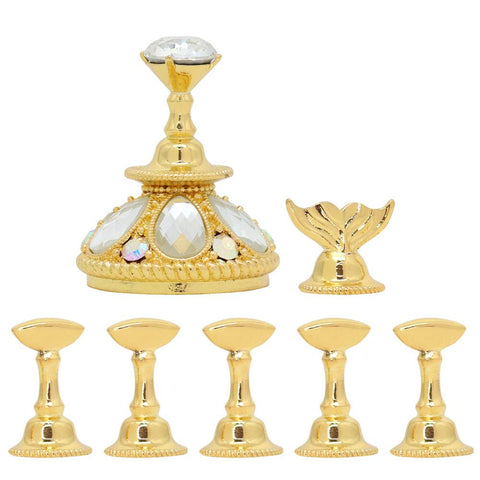 Mermaid Princess Gold Nail Tip Stand 8PC Set for Press On Nails