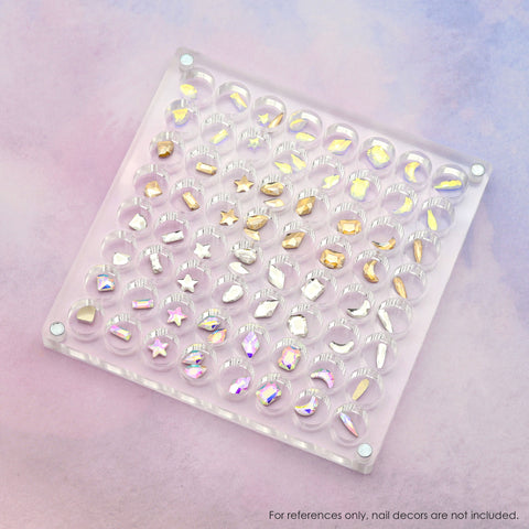 Nail Art Crystal Acrylic Display Case / 64 Slots Storage Organization