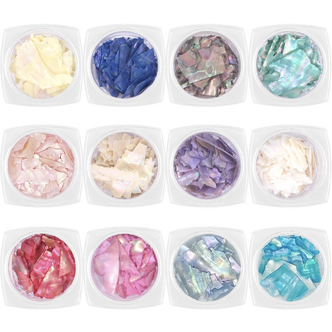 Large Colorful Crushed Seashell Set 12 Jars Japanese Nail Art Decor