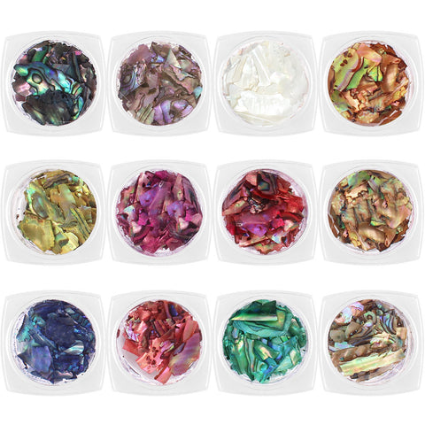 Large Colorful Crushed Seashell Set 12 Jars Japanese Nail Art Decor