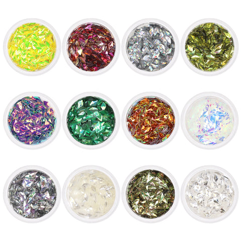 Colorful Iridescent AB Diamond Shape Glitter Set / 12 Jars Snowflake Nail Design