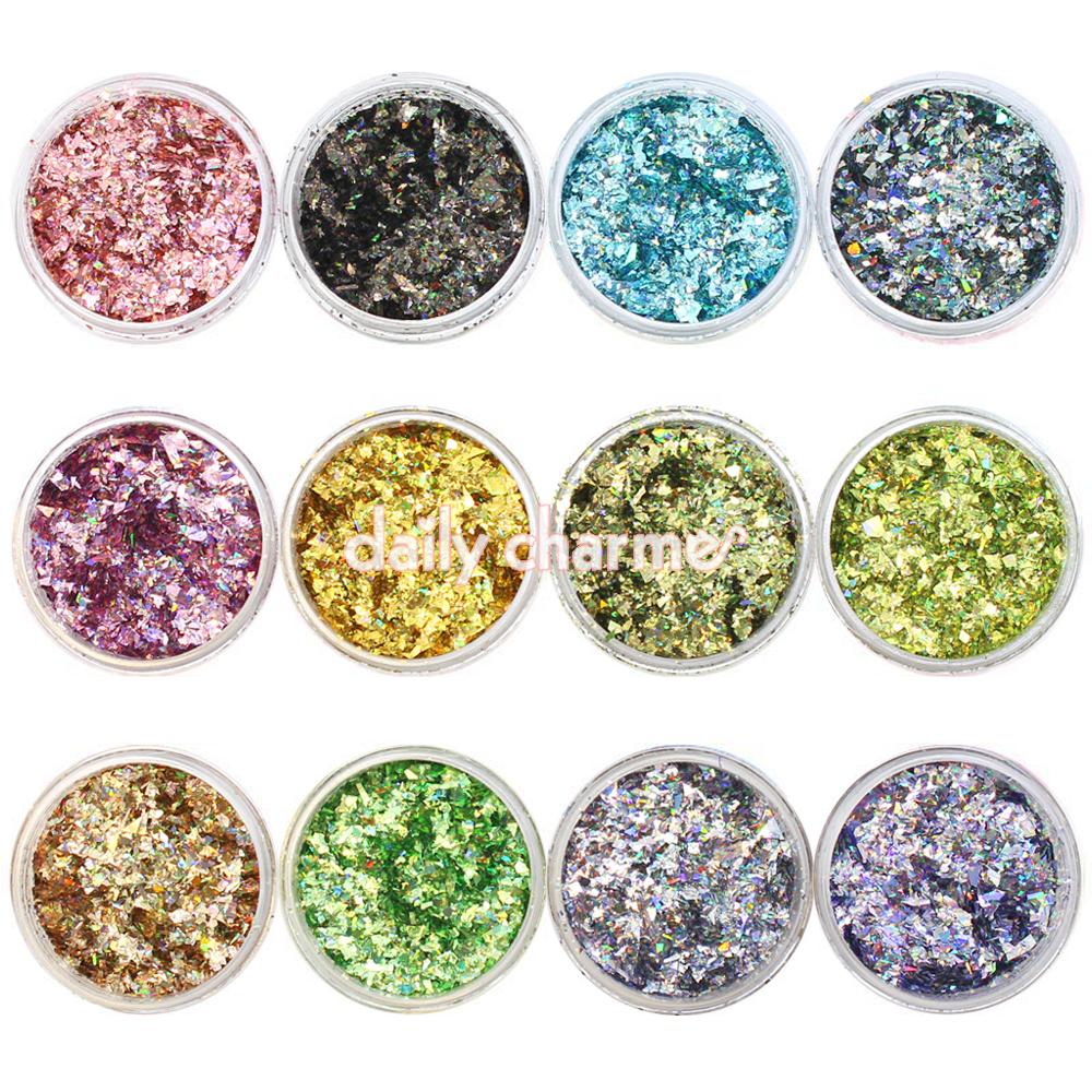 Colorful Holographic Glitter Flakes Set / 12 Jars Colorful Holographic Glitter Flakes Set / 12 Jars Nail Art Supplies