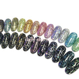 Colorful Holographic Glitter Flakes Set / 12 Jars Nail Art Supplies