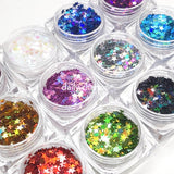 Daily Charme Nail Art Colorful Holographic Stars Glitter Set / 12 Jars
