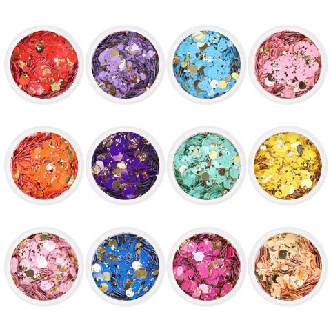 Gilded in Gold Glitter Mix Set / 12 Jars Bright Color Nail Art