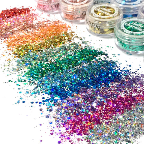 Colorful Holographic Pixel Hex Glitter Set / 12 Jars Rainbow Nail Art