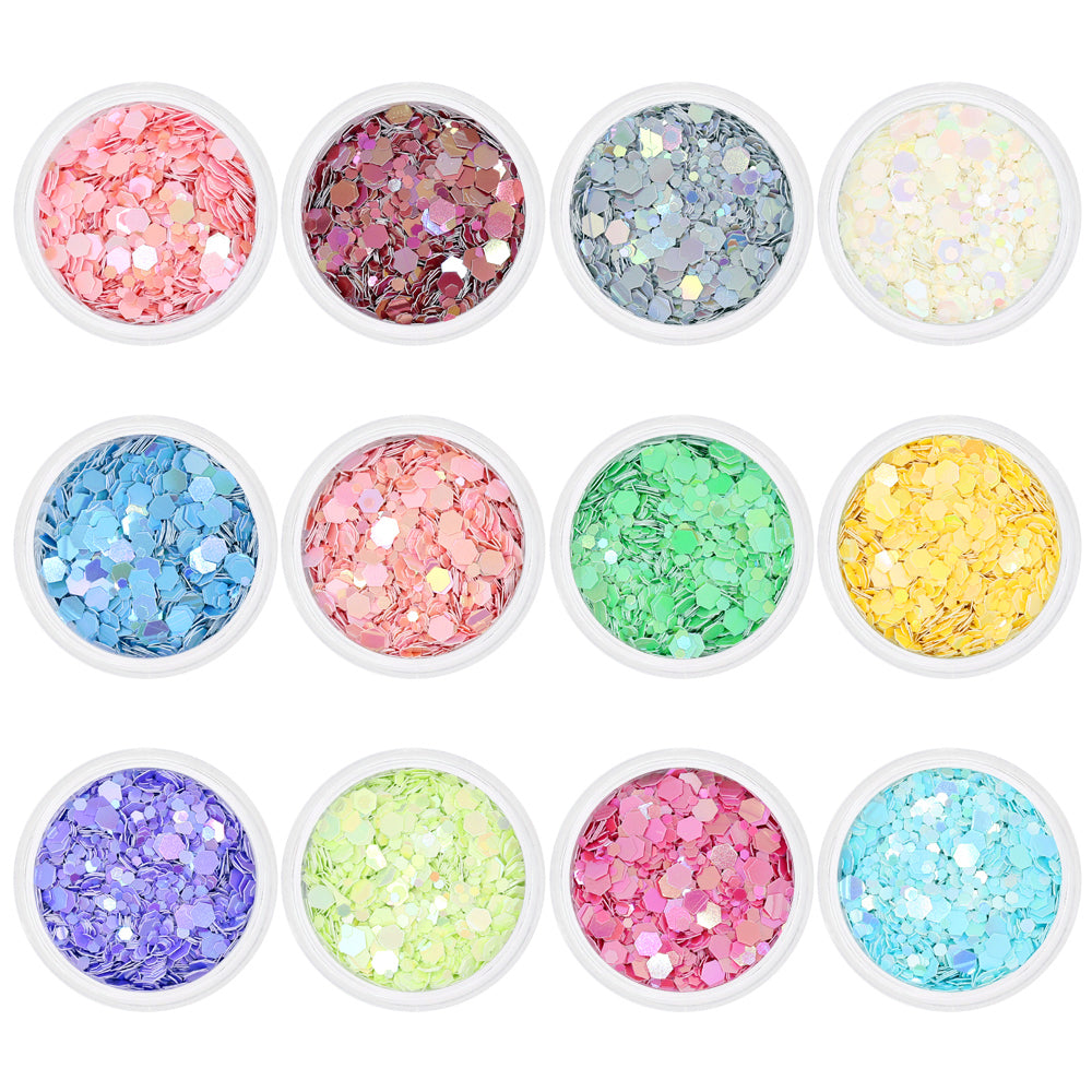 Iridescent Pastel Hex Mix Glitter Set / 12 Jars Iridescent Pastel Hex Mix Glitter Set / 12 Jars Nail Art