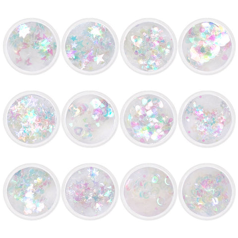 Aurora Iridescent Mixed Shape Glitter Heart Star Butterfly Dots Nail Art