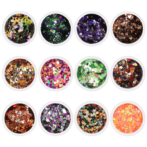 Spooky Halloween Glitter Mix Set / 12 Jars Nail Art Decor