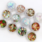 Holiday Mystery Glitter Bundle / 6 Jars Nail Art Snowflake Stocking Stuffer Idea