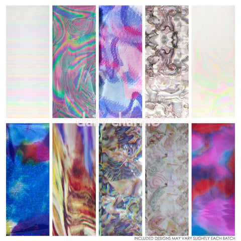 Nail Art Foil Paper Bundle / Texture / 10 Designs / 100 Pieces Pearl Seashell Oil Spill Nails