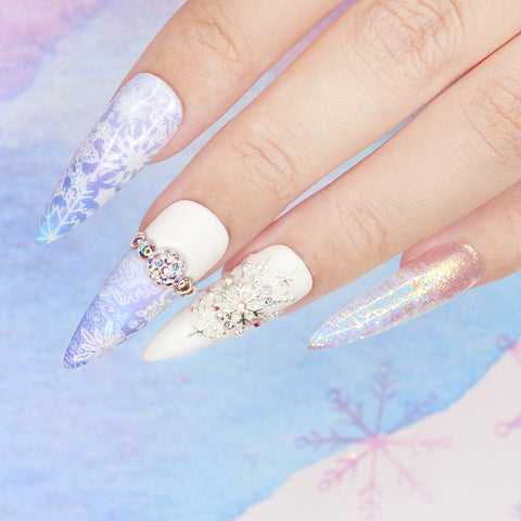 Nail Art Foil Paper / Frosty Snowflakes Frozen Manicure Blue Purple Ombre