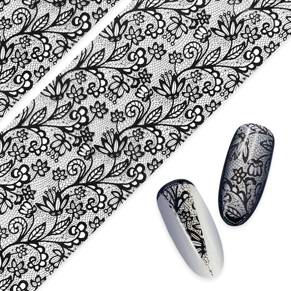 Nail Art Foil Paper / Floral Lace / Black Daily Charme Nail Art Foil Paper Black Floral Lace Valentine Nails