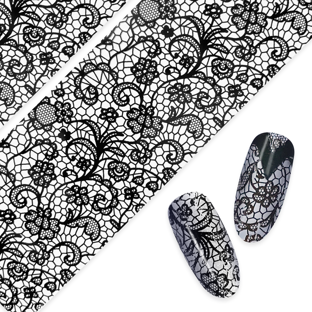 Nail Art Foil Paper / Ornate Lace / Black Daily Charme Nail Art Foil Paper Black Ornate Lace Valentine Nails