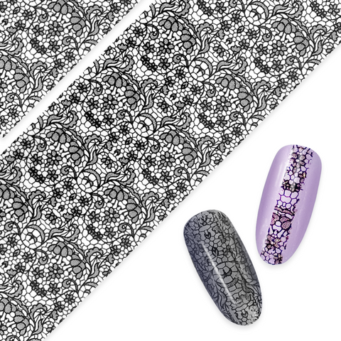 Daily Charme Nail Art Foil Paper Black Chantilly Lace Valentine Nails