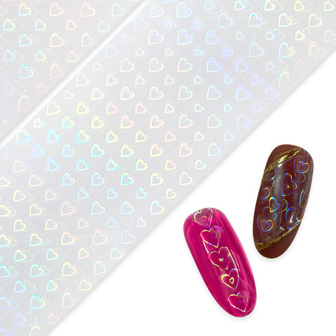 Nail Art Foil Paper / Aurora Holo Hearts Valentine Trend Rainbow