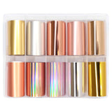 Nail Art Foil Box Set / 10 Designs / Ultimate Metallics Rose Gold Silver Holographic