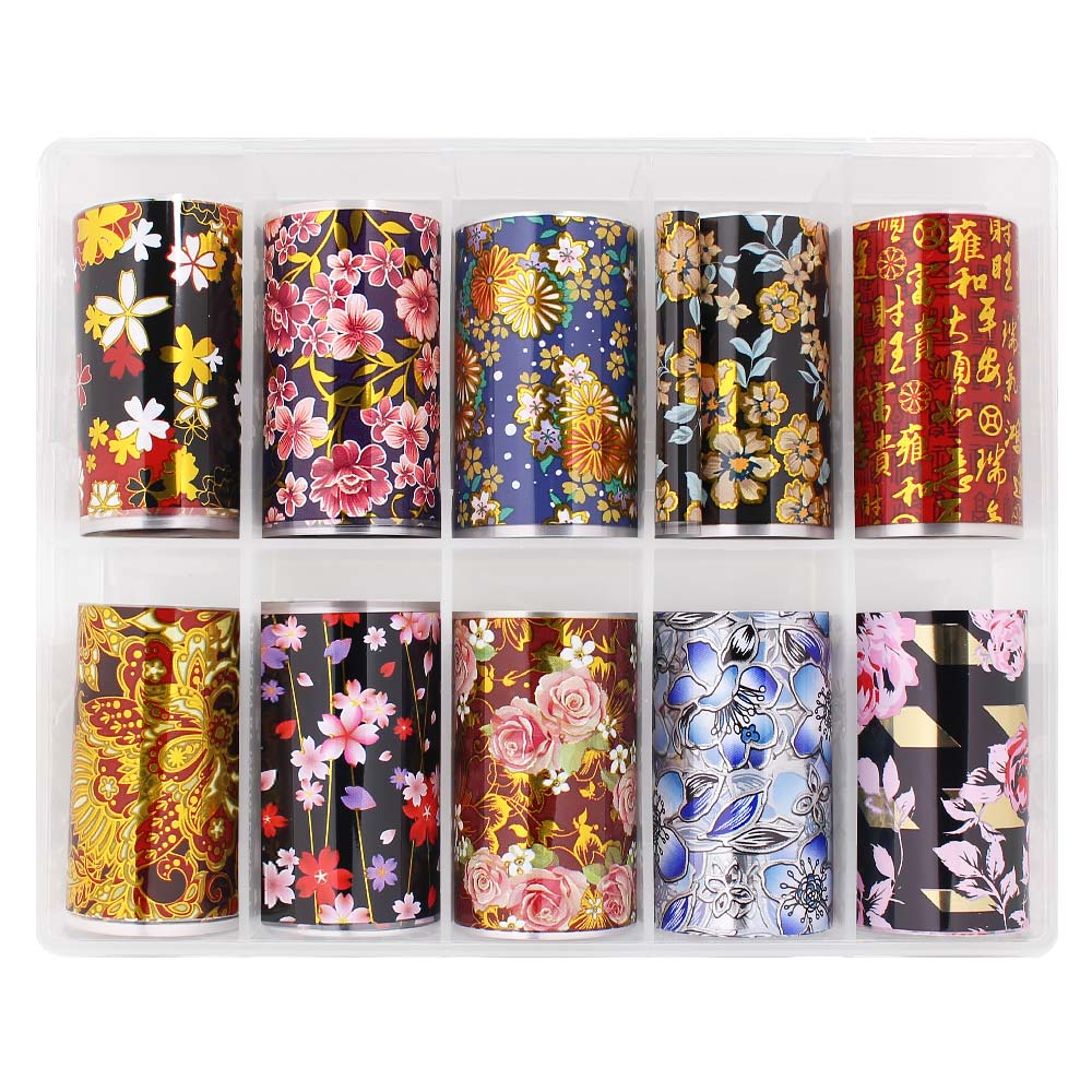 Nail Art Foil Box / Prosperous Embroidery Nail Art Foil Box Set / 10 Designs / Prosperous Embroidery Chinese Lunar New Year Nail