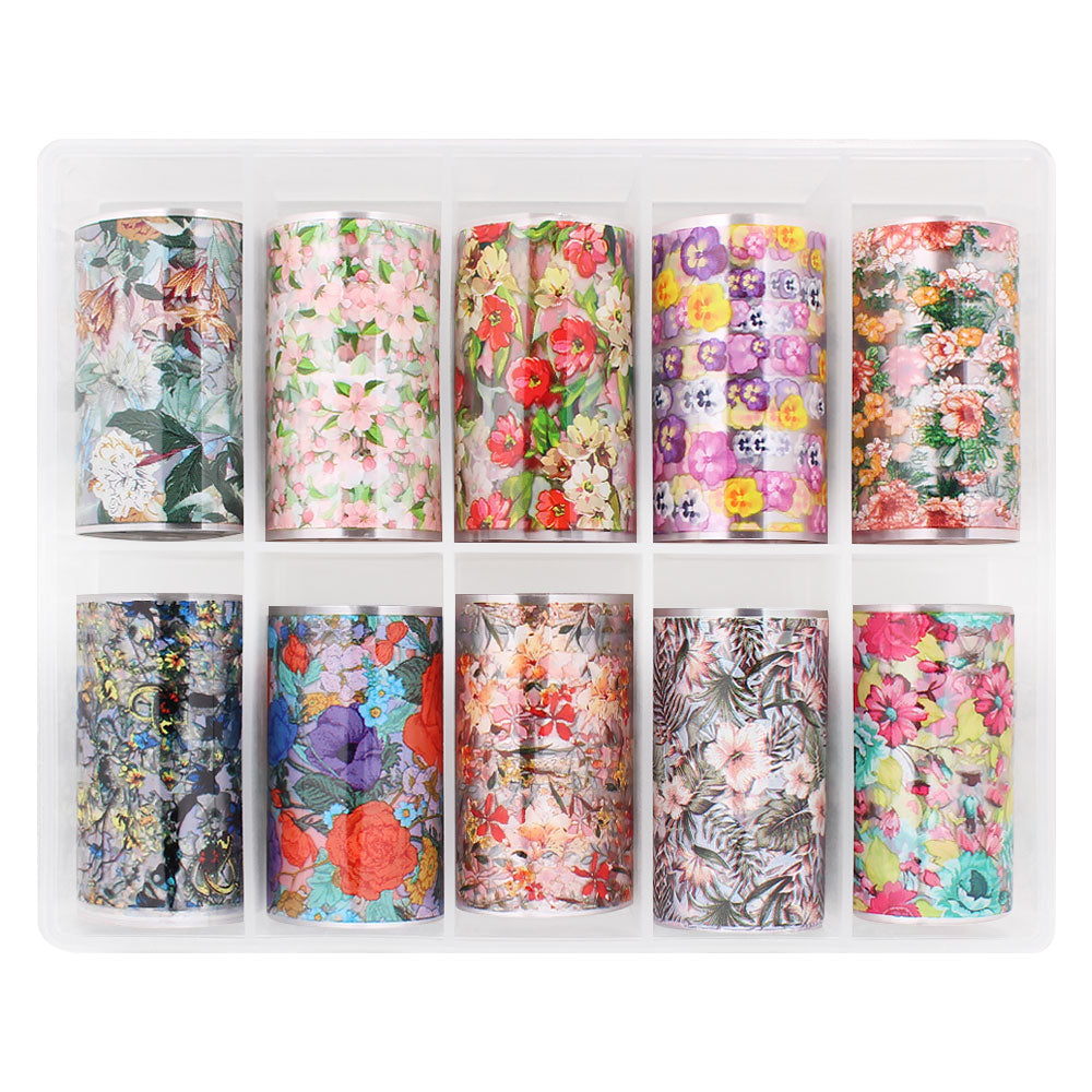 Nail Art Foil Box / Summer Blossoms Nail Art Foil Box Set / 10 Designs / Summer Blossoms