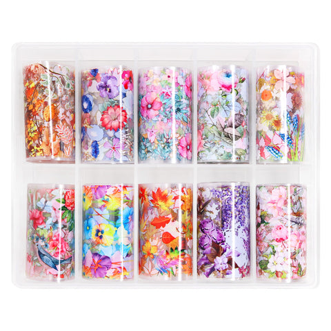 Nail Art Foil Box Set / 10 Designs / Botanical Paradise