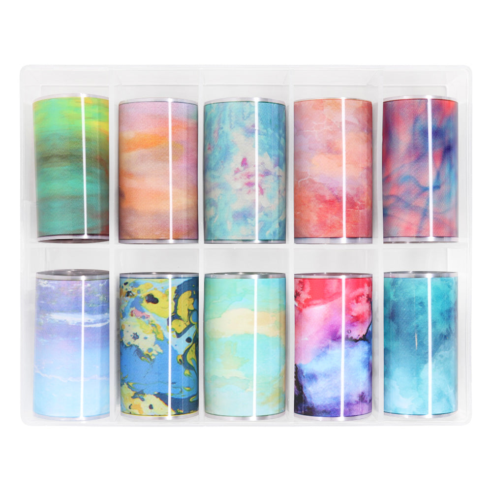 Nail Art Foil Box Set / 10 Designs / Abstract Impressionism Watercolor