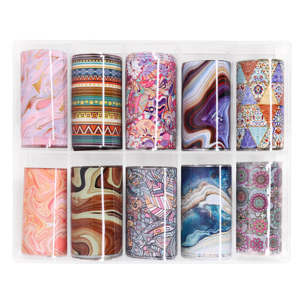 Nail Art Foil Box Set / 10 Designs / Bohemian Retreat Marble Geode Design