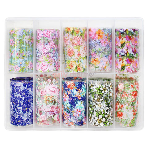 Nail Art Foil Box Set / 10 Designs / Spring Flowers Floral Nail Art
