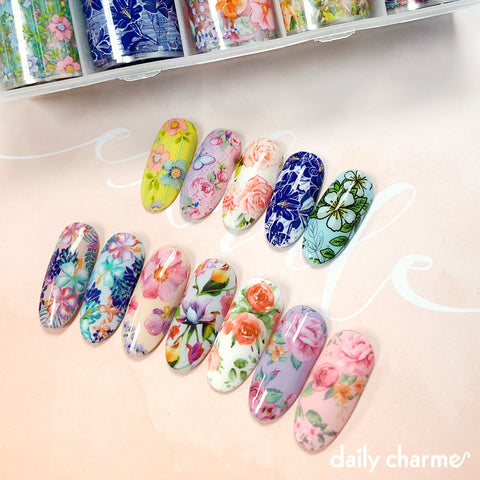 Nail Art Foil Box Set / 10 Designs / Spring Flowers Floral Nail Art