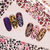 Nail Art Foil Box Set / 10 Designs / Leopard Print Pink Rainbow Rose