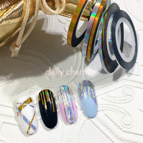Gold Silver Holographic Nail Art Tapes 1MM 2MM 3MM