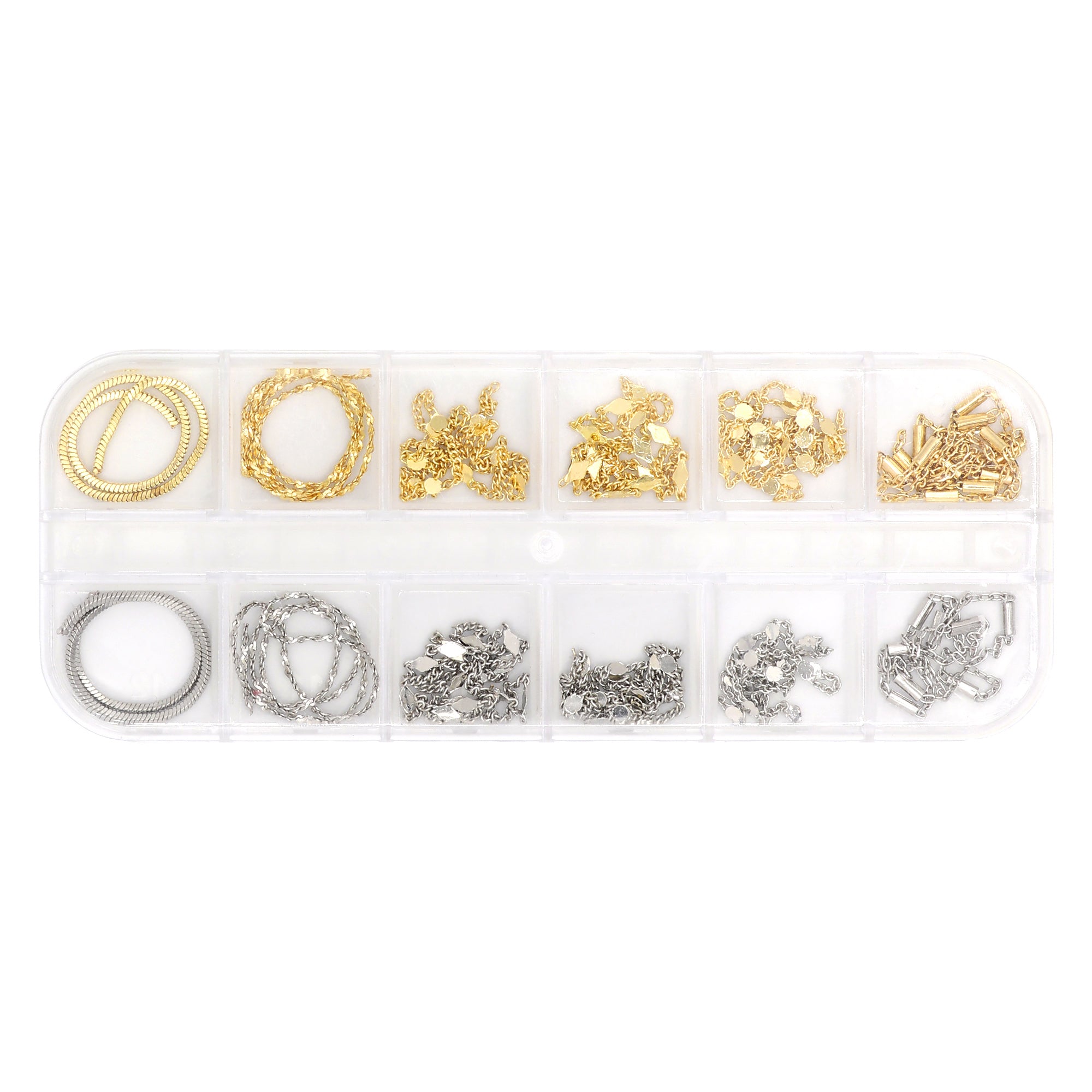 Gold & Silver Metallic Chains Set / 12 Designs Gold & Silver Metallic Chains Set / 12 Designs Nail Art Decor
