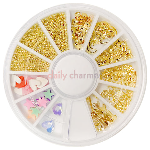 Valentine's Day Nail Art Wheel / 12 Decors Metal Studs Heart Key Arrow 