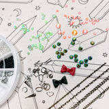 Halloween Nail Art Wheel / 12 Decors Black Gunmetal Studs Rhinestone Bow Caviar Beads