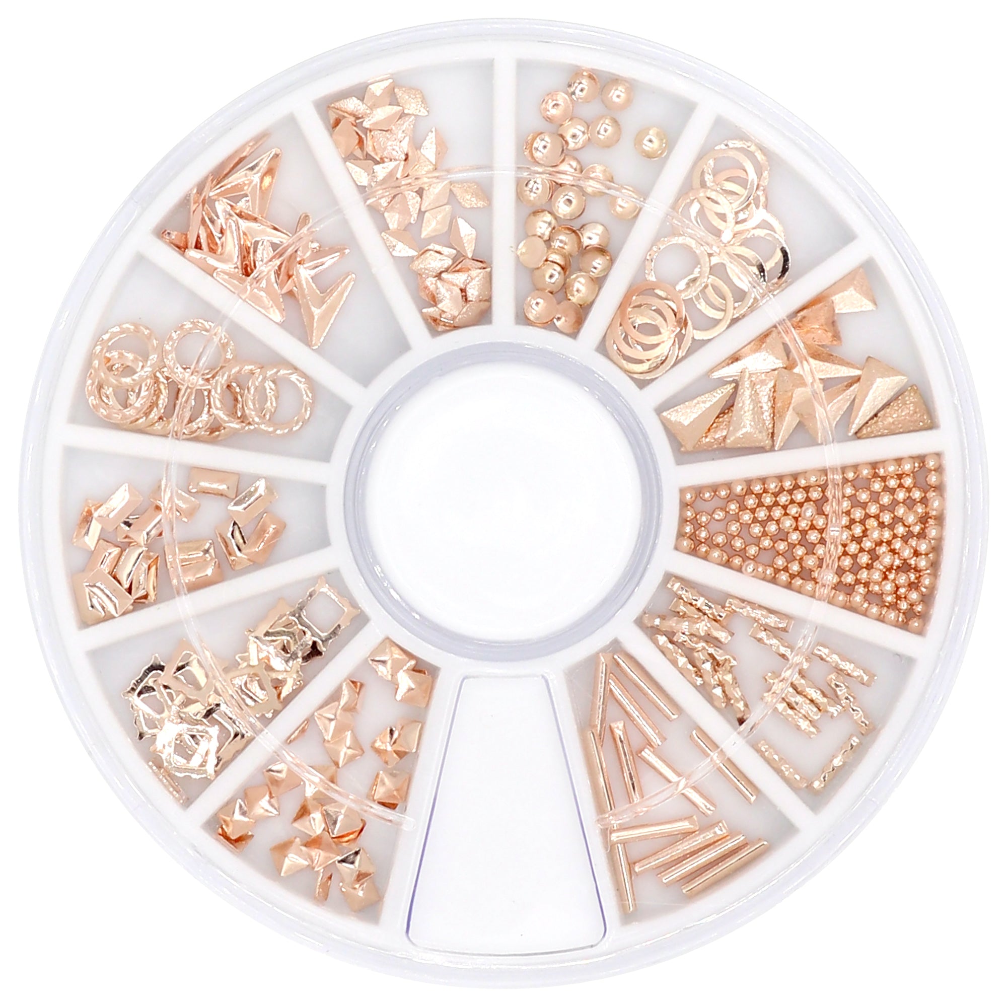 Rose Gold Nail Art Studs Wheel / 12 Decors Rose Gold Nail Art Studs Wheel / 12 Decors Caviar Beads Metallic