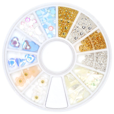 Summer Dreams Nail Art Wheel / 12 Decors Studs Chain Seashell Flower