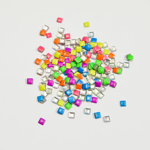 Nail Art Decoration - Neon Rainbow 3mm Square Studs