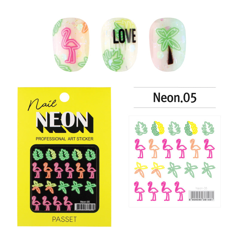 Passet Neon Nail Art Sticker / Tropical Flamingoes Passet Neon Blacklight Nail Art Sticker / Tropical Flamingo