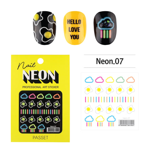 Passet Neon Blacklight Nail Art Sticker / Rainbow Clouds