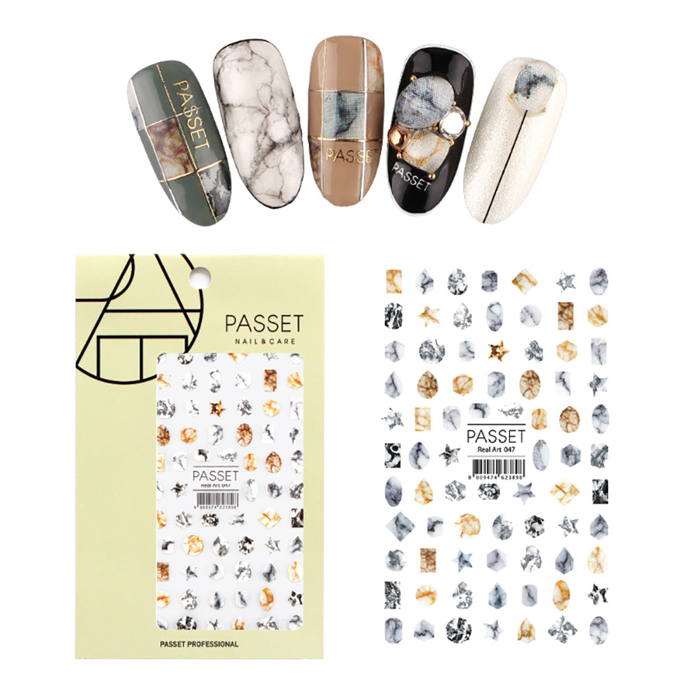 Passet Nail Art Sticker / Marble Shapes Passet Nail Art Sticker / Marble Shapes Black White Yellow Star Hexagon Rectangle Design Abstract